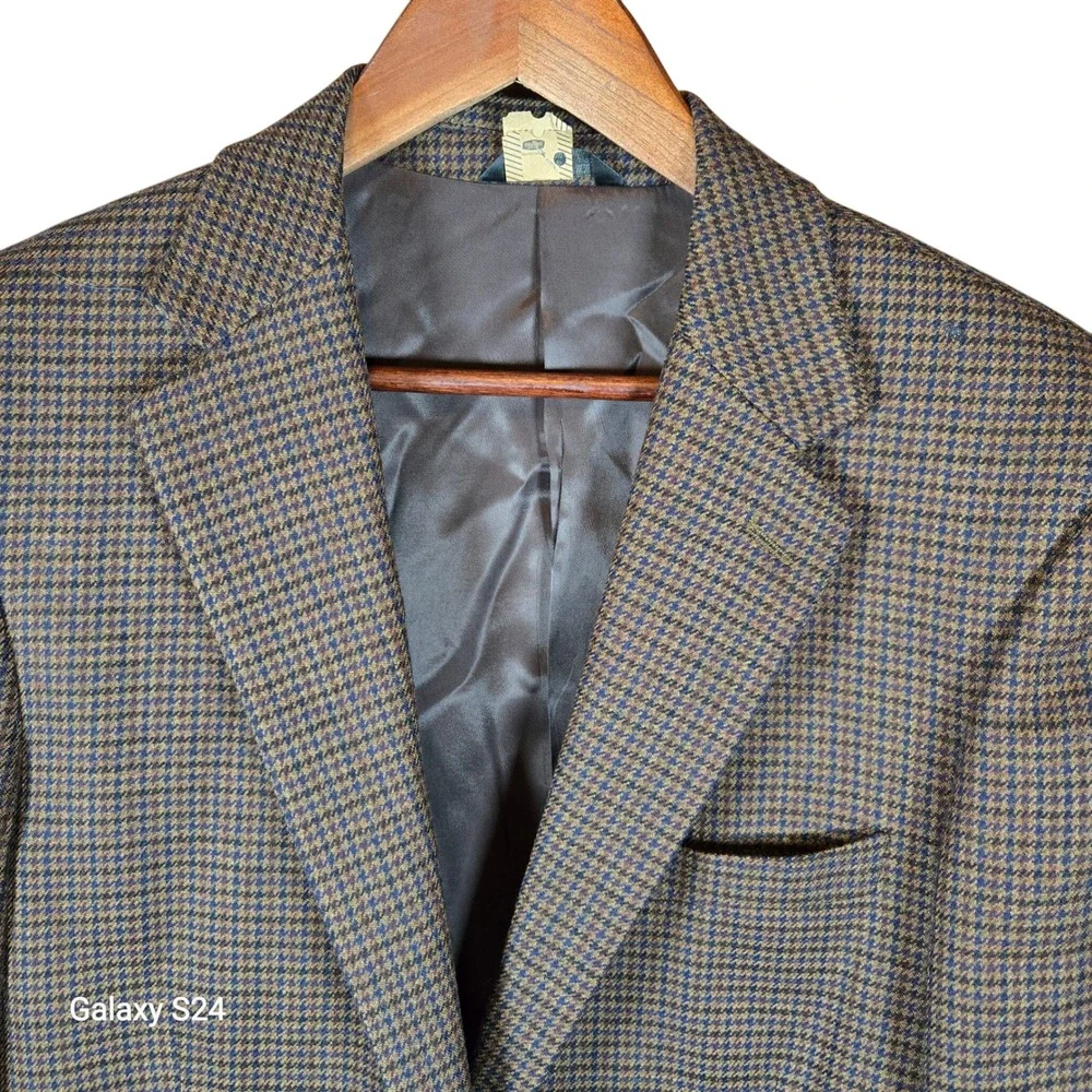Gianfranco Ruffini Mens 39S Lambswool Houndstooth Blazer Jacket Brown Blue